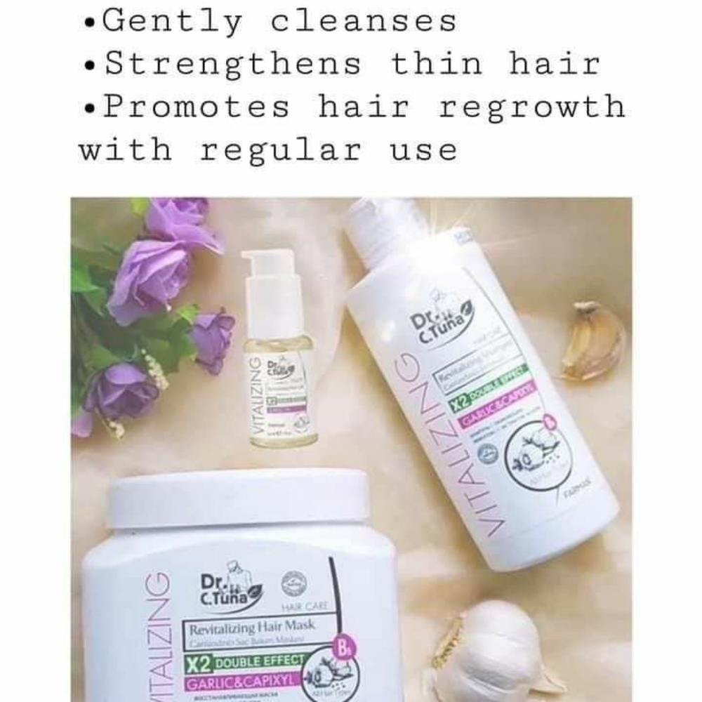 Dr. C Tuna Garlic Shampoo, Hair Mask and Oil